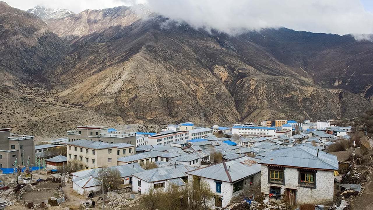 Traditional stone houses and village landscape on the Upper Dolpo Trek.