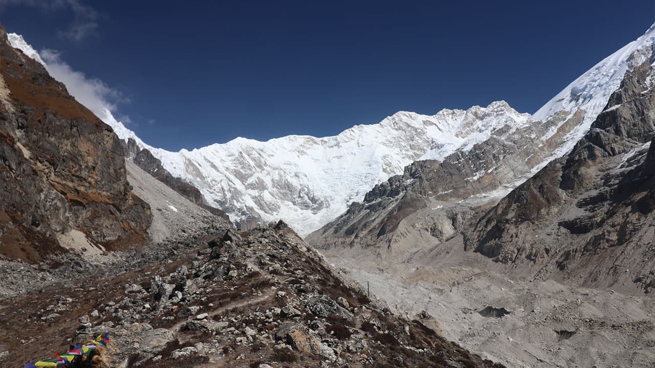 Kanchenjunga Base Camp glacier and mountain trail.